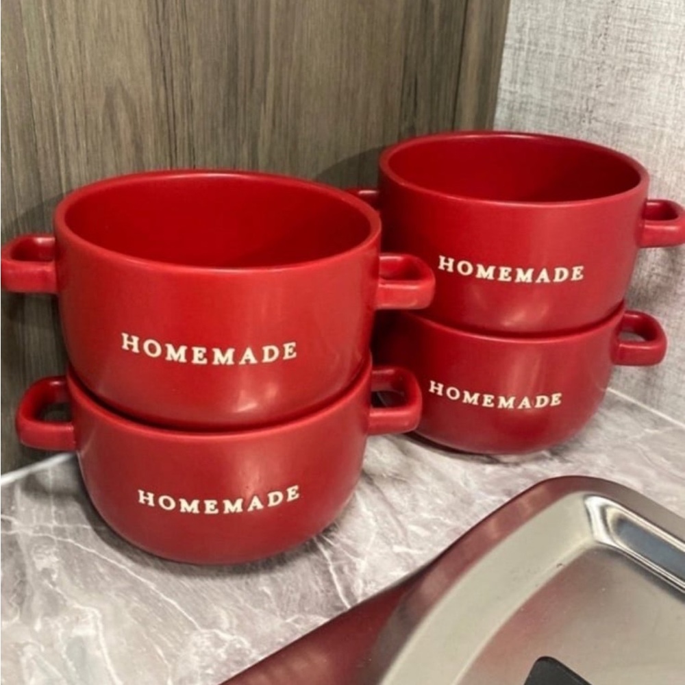 Homemade Red Soup Bowls Set of 4 - Picture 2 of 8